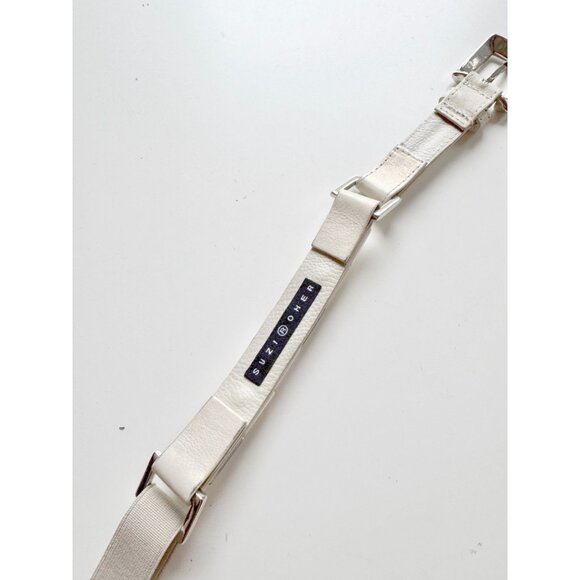 SUZI ROHER Ivory Cream Grey Pyramid Stud Leather Elastic Stretch Belt, One Size - Picture 7 of 9